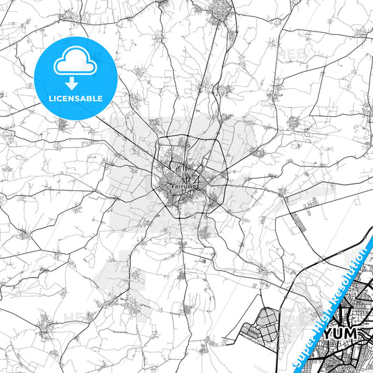 Al Fayyum, Egypt light map with streetnames, citynames and districts