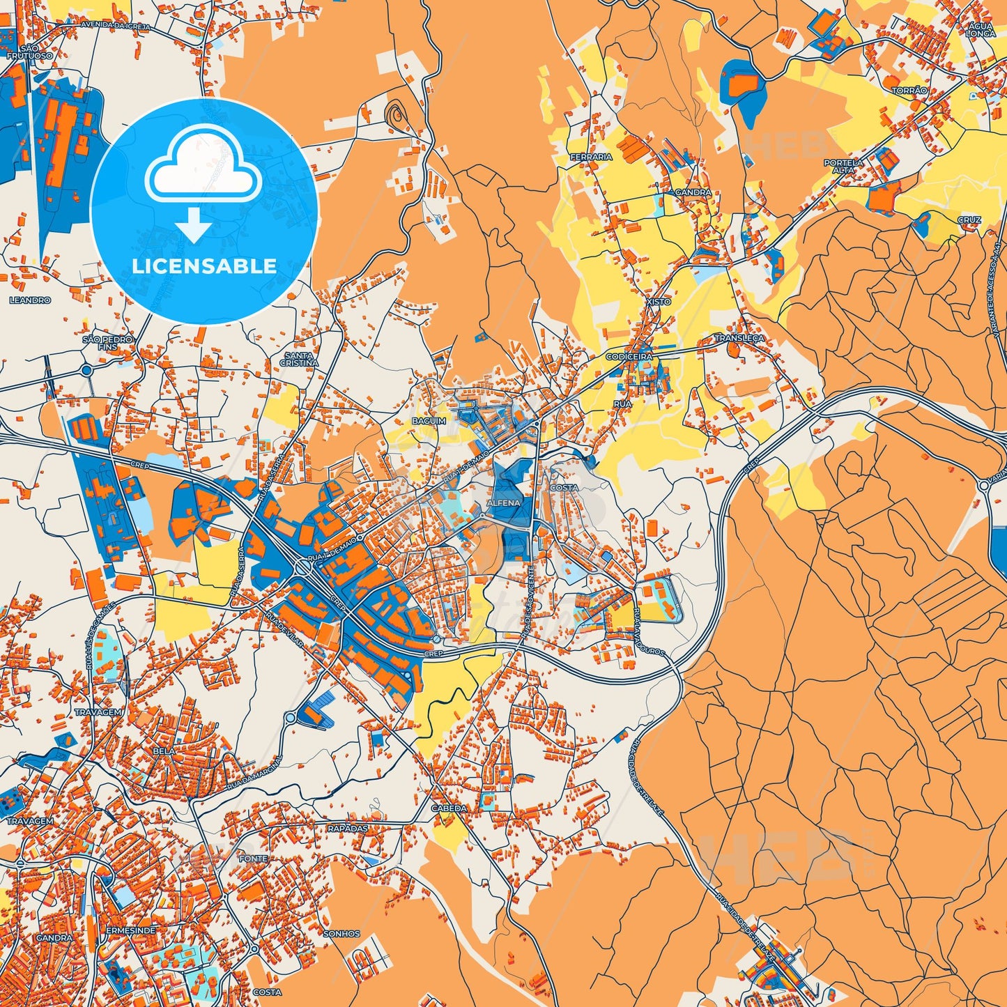 Colorful Alfena Street Map with Labels and Buildings