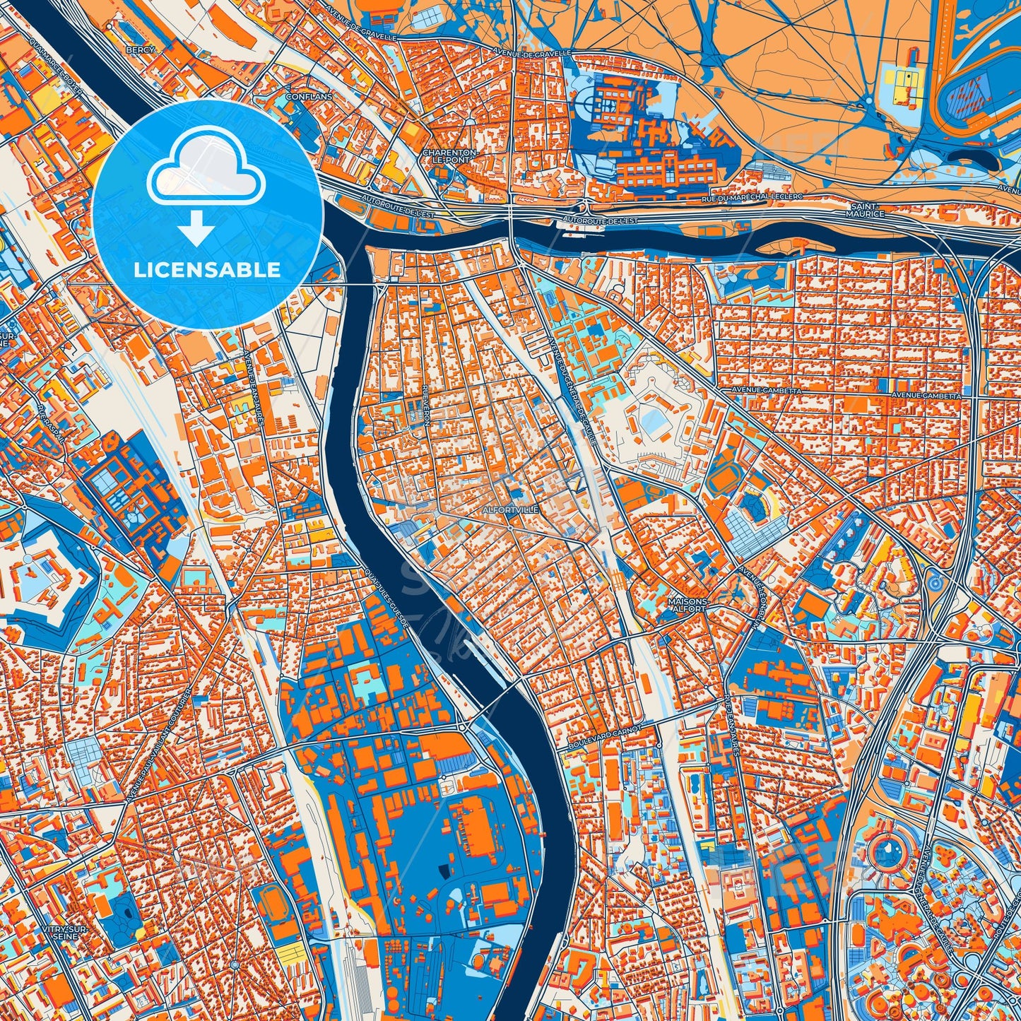 Colorful Alfortville Street Map with Labels and Buildings