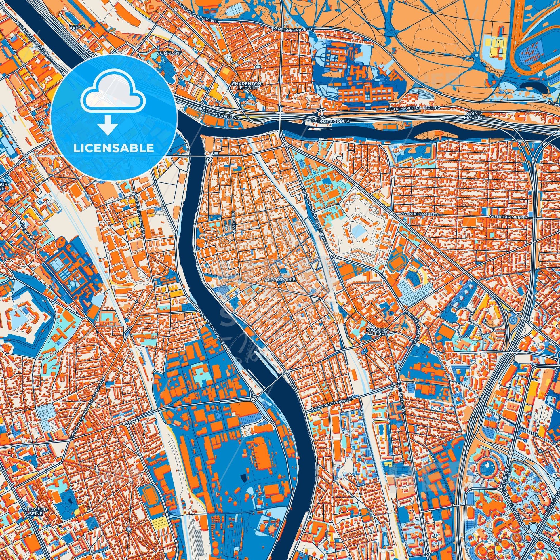 Colorful Alfortville Street Map with Labels and Buildings