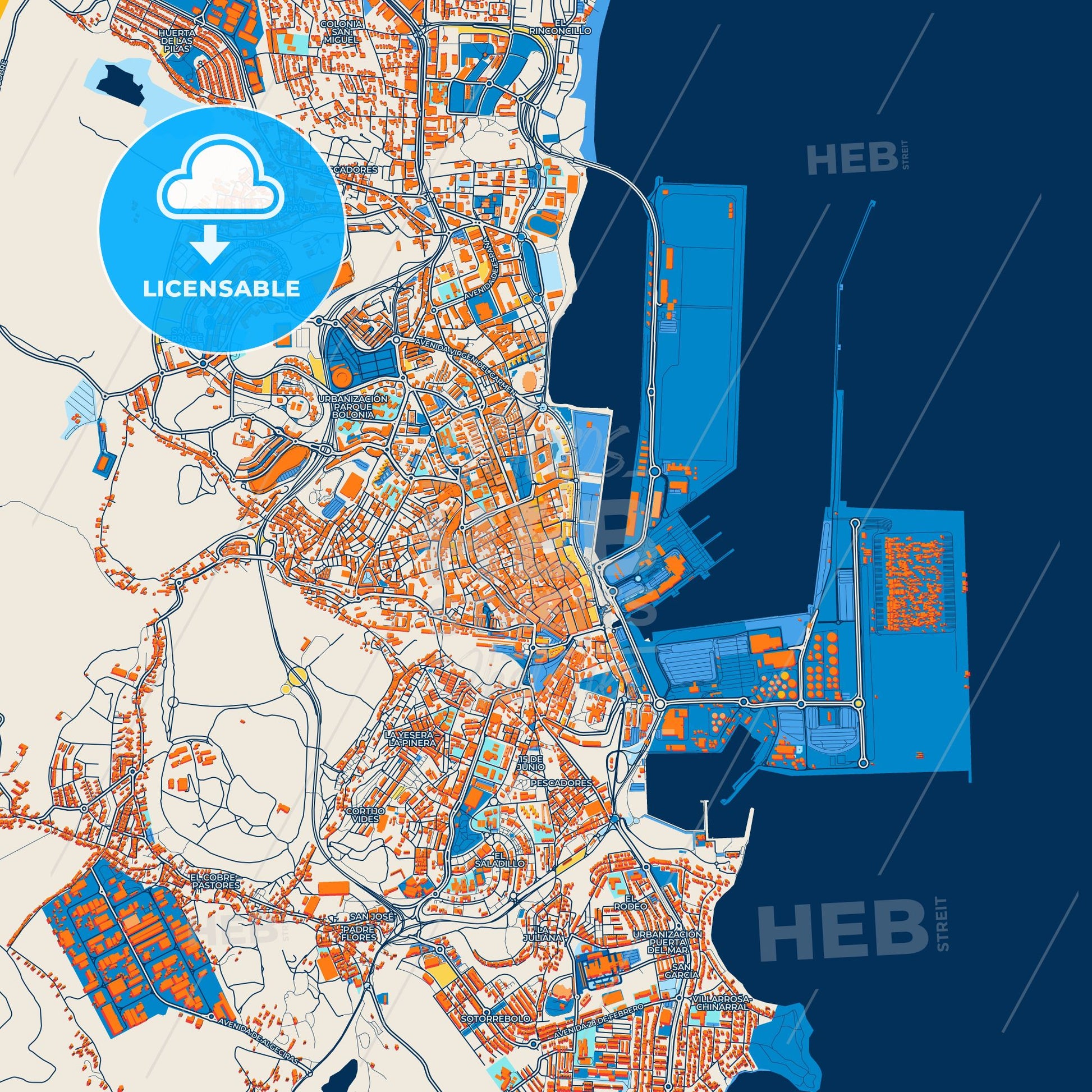 Colorful Algeciras Street Map with Labels and Buildings