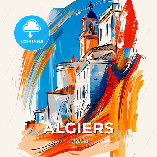 Vibrant Algiers, Algeria - A Painting Of A Building - Square format print template