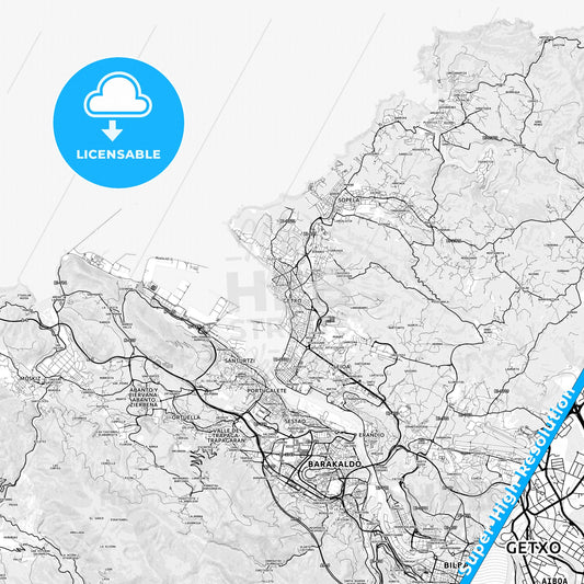Algorta, Spain light map with streetnames, citynames and districts