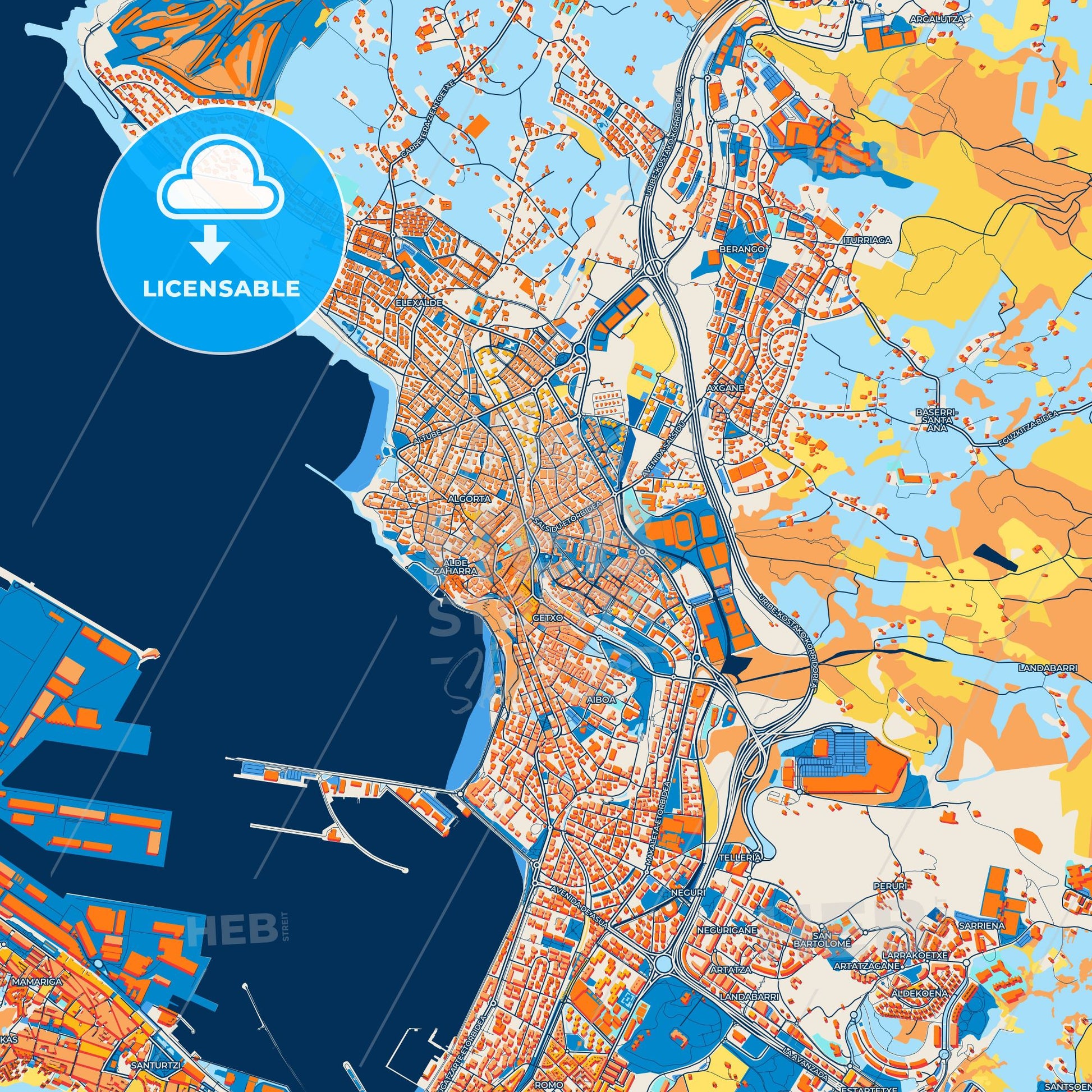 Colorful Algorta Street Map with Labels and Buildings