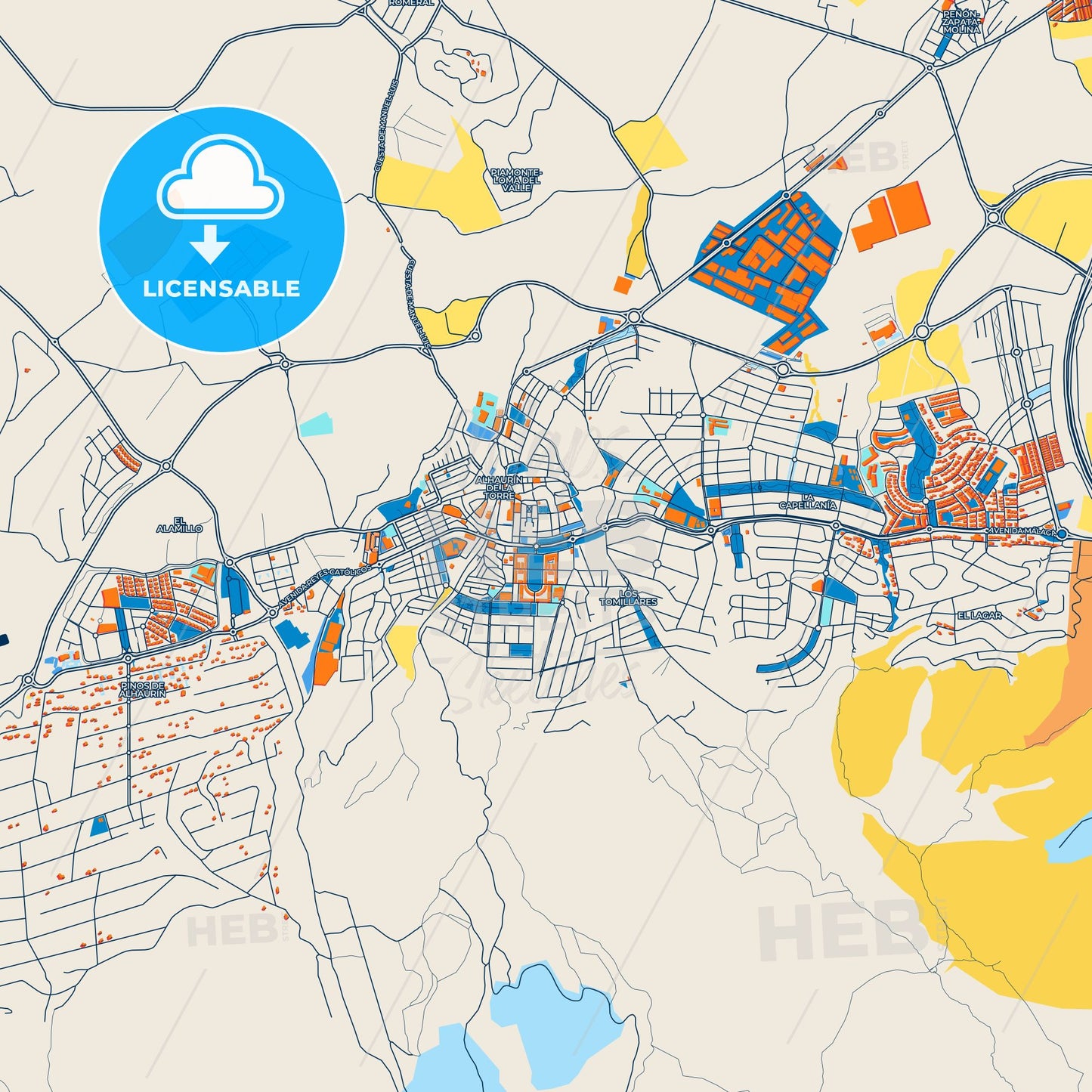 Colorful Alhaurín de la Torre Street Map with Labels and Buildings