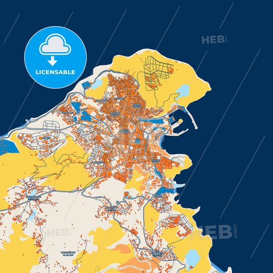 Colorful Al Hoceima Street Map with Labels and Buildings