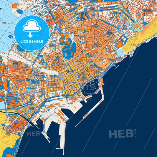 Colorful Alicante Street Map with Labels and Buildings
