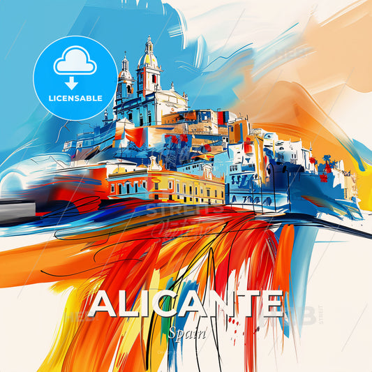 Vibrant Alicante, Spain - A Colorful Painting Of A Building - Square format print template