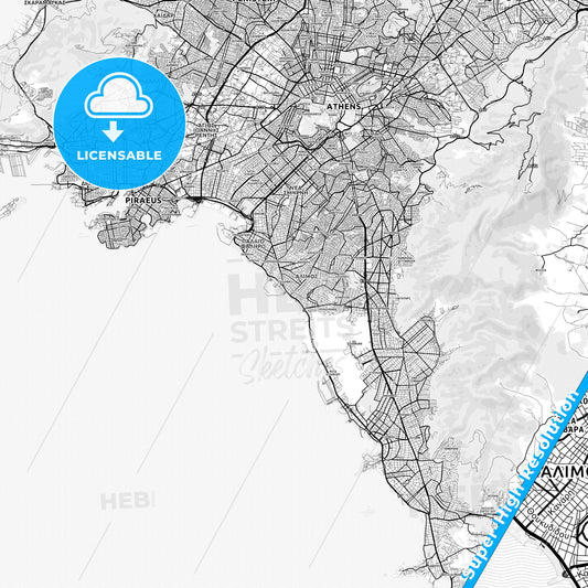 Alimos, Greece light map with streetnames, citynames and districts