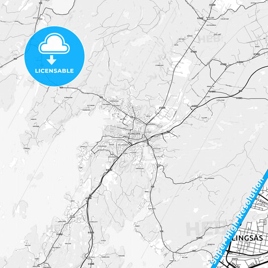 Alingsås, Sweden light map with streetnames, citynames and districts