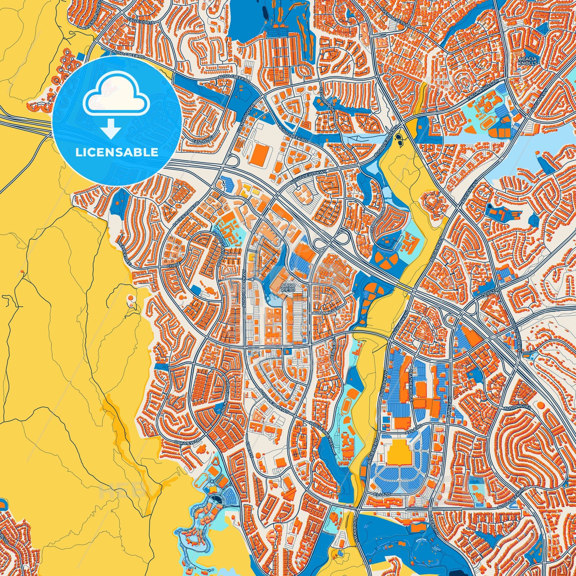 Colorful Aliso Viejo Street Map with Labels and Buildings