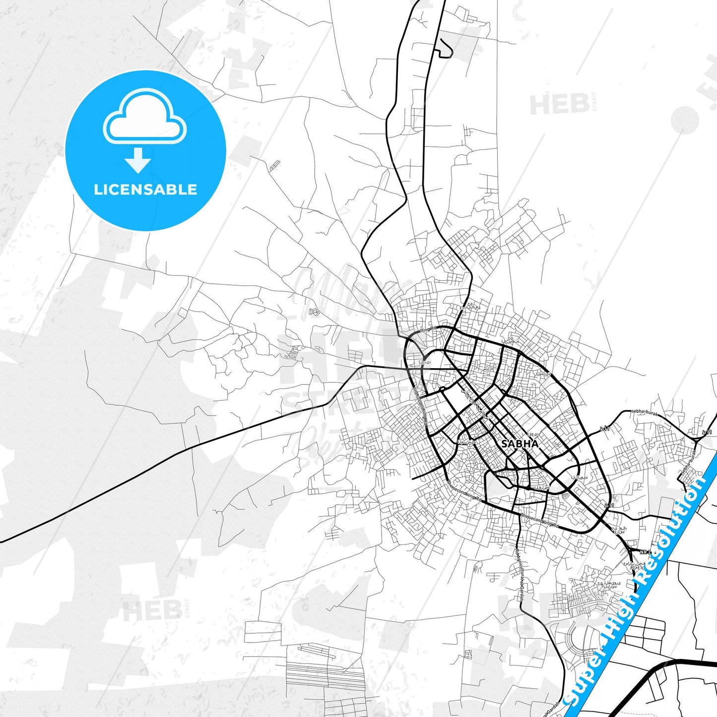 Al Jadid, Libya Light Map with Street Names, City Names, and Districts