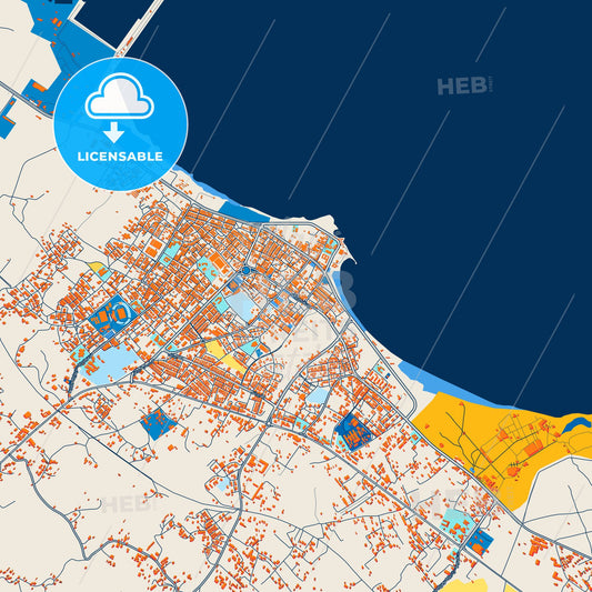 Colorful Al Khums Street Map with Labels and Buildings