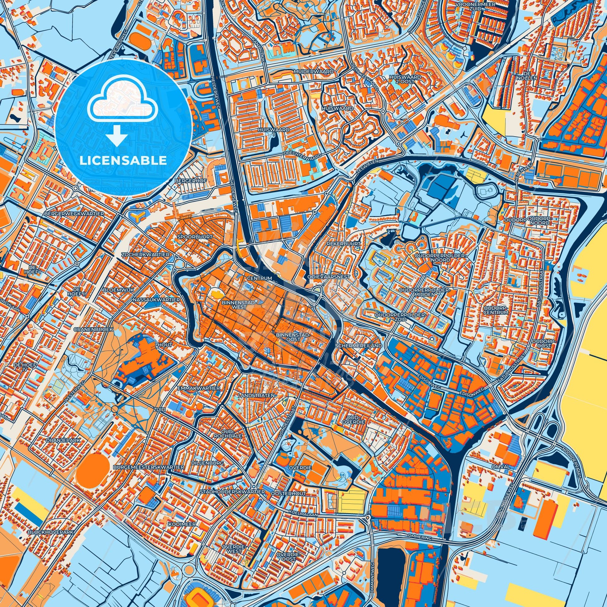 Colorful Alkmaar Street Map with Labels and Buildings