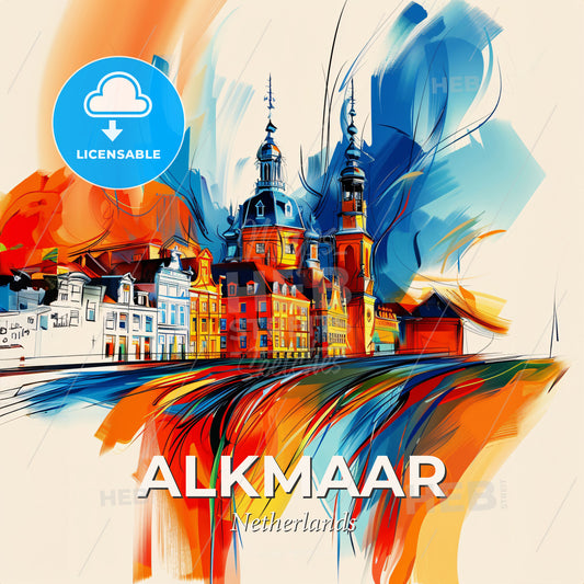 Vibrant Alkmaar, Netherlands - A Colorful Painting Of A Building - Square format print template