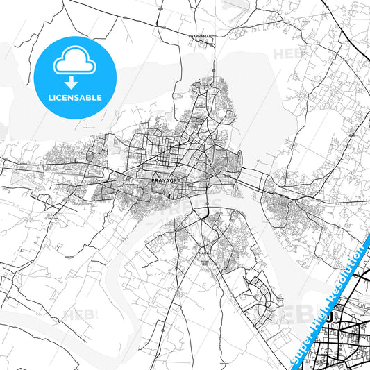 Allahabad, India light map with streetnames, citynames and districts