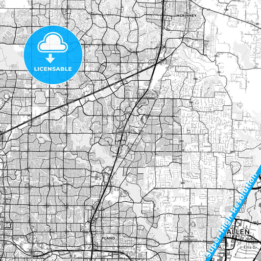 Allen, Texas light map with streetnames, citynames and districts