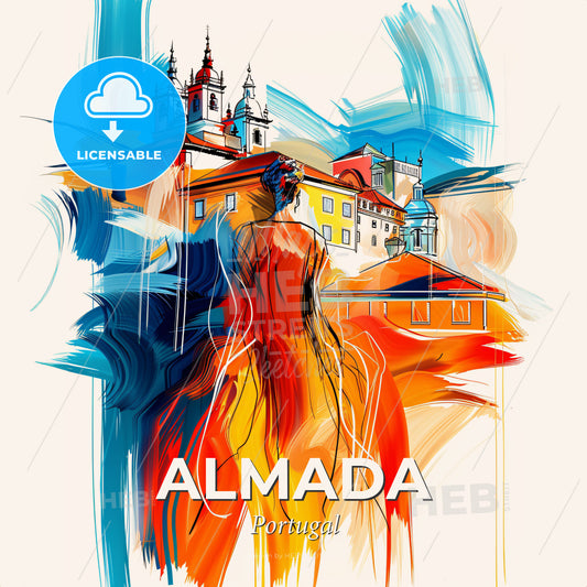 Vibrant Almada, Portugal - A Painting Of A Woman In A Dress - Square format print template