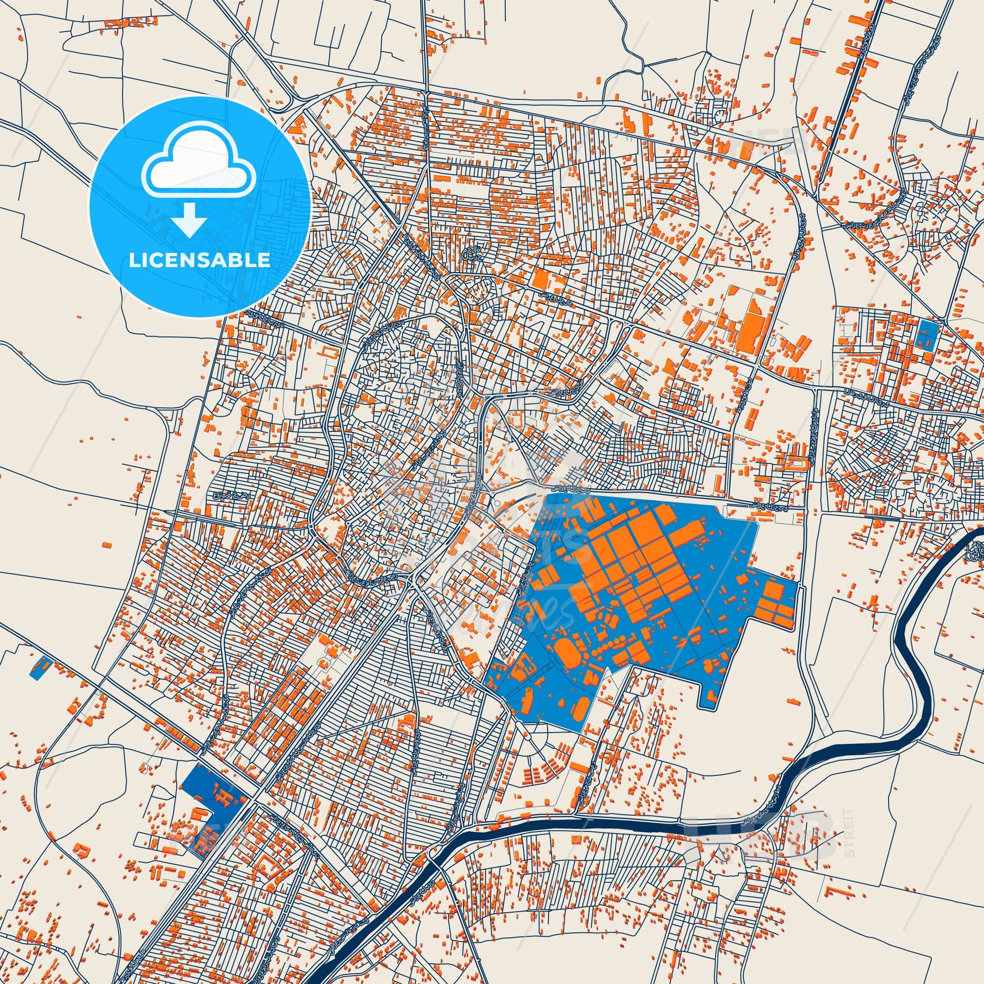 Colorful Al Mahallah al Kubra Street Map with Labels and Buildings