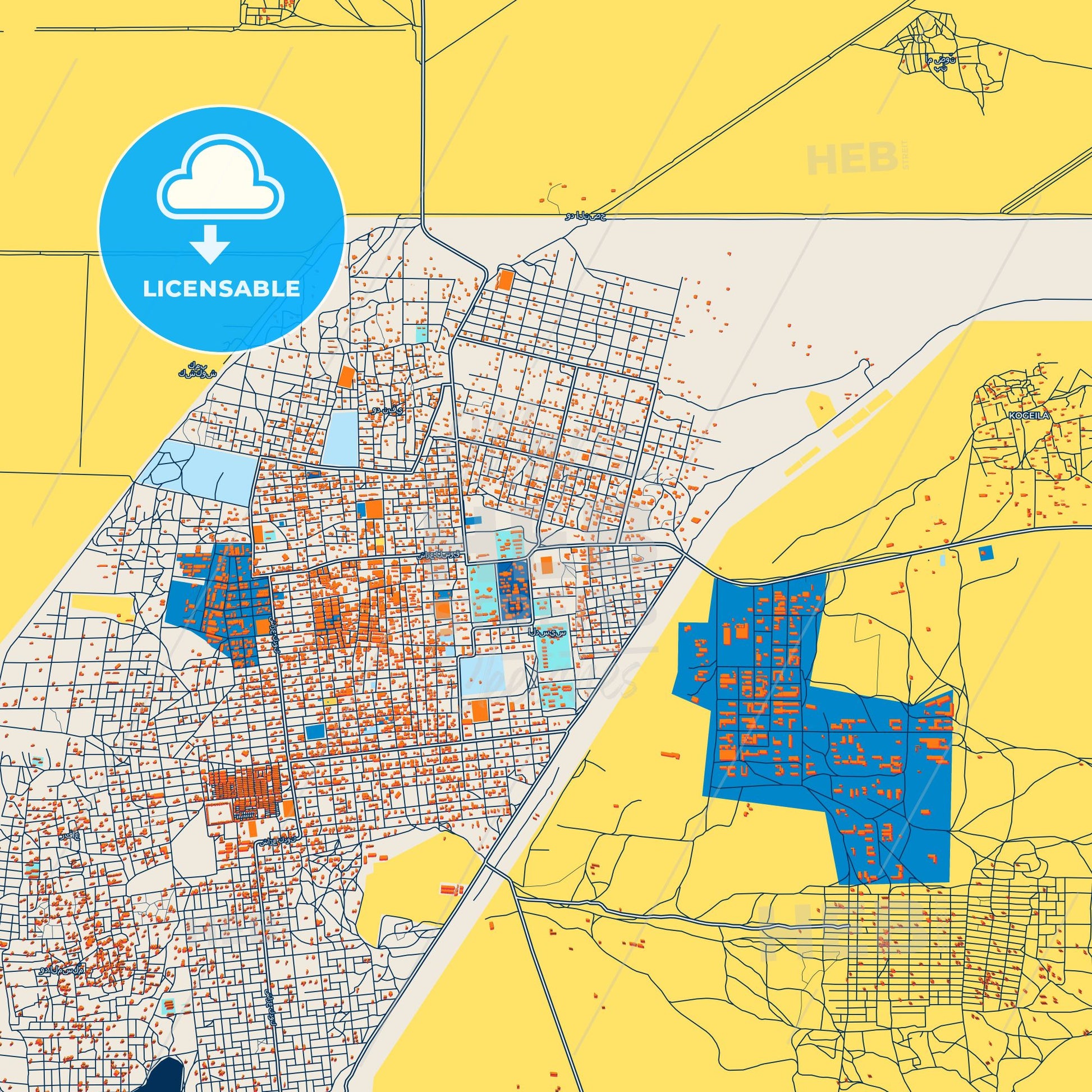 Colorful Al Manaqil Street Map with Labels and Buildings