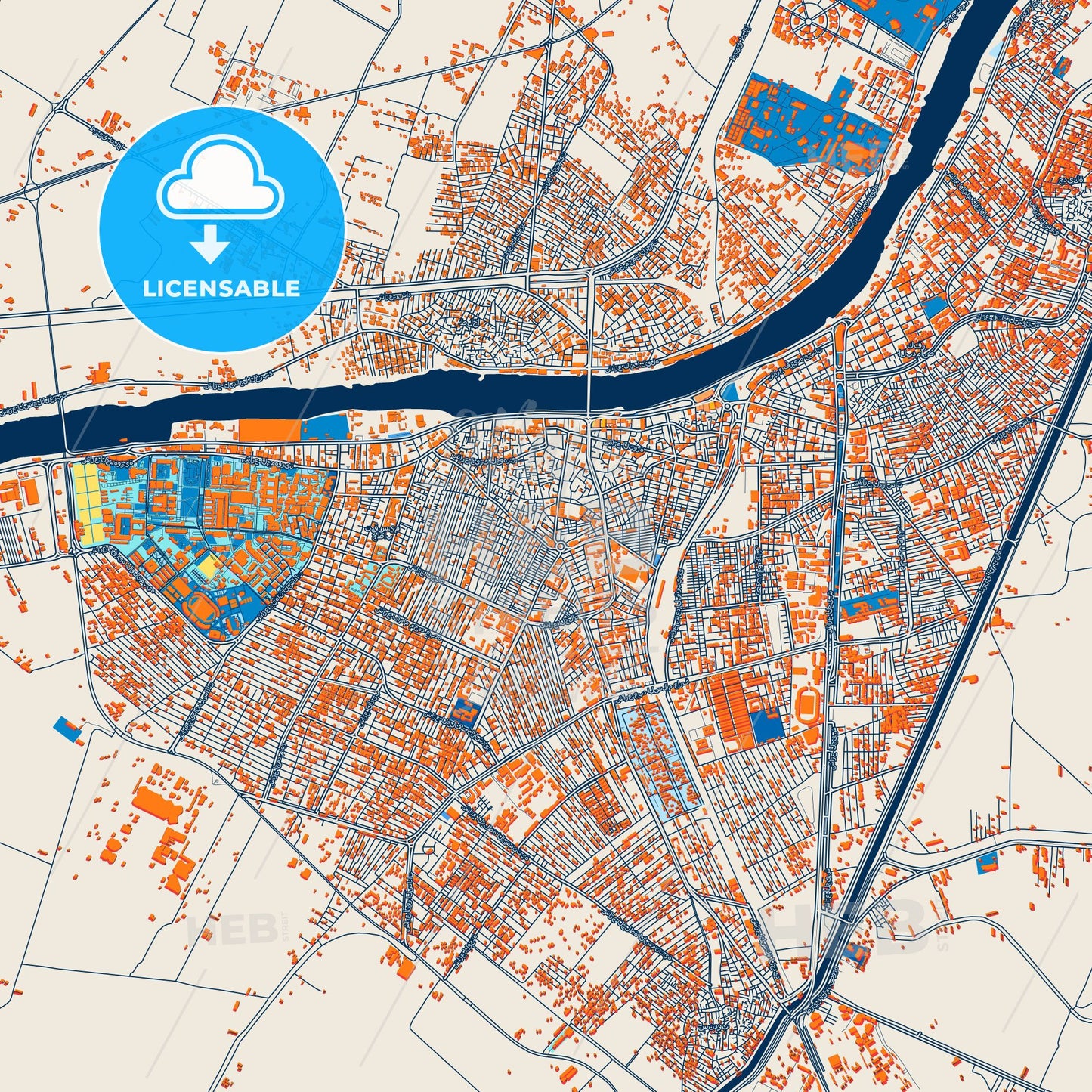 Colorful Al Mansurah Street Map with Labels and Buildings