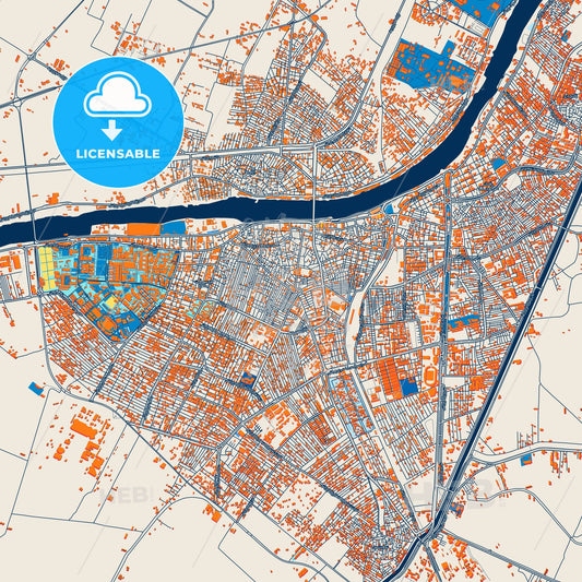 Colorful Al Mansurah Street Map with Labels and Buildings