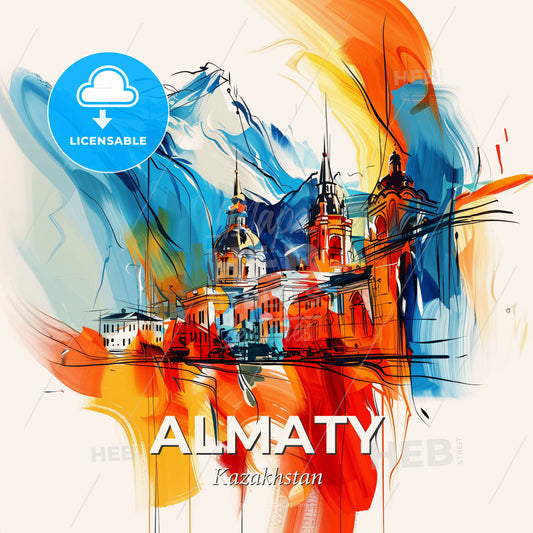 Vibrant Almaty, Kazakhstan - A Painting Of A Building - Square format print template