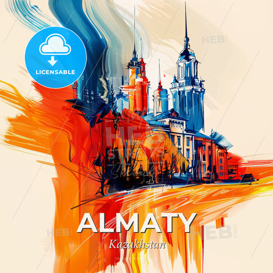 Vibrant Almaty, Kazakhstan - A Painting Of A Building - Square format print template