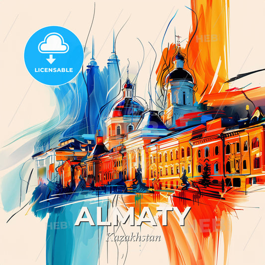 Vibrant Almaty, Kazakhstan - A Painting Of A Building - Square format print template