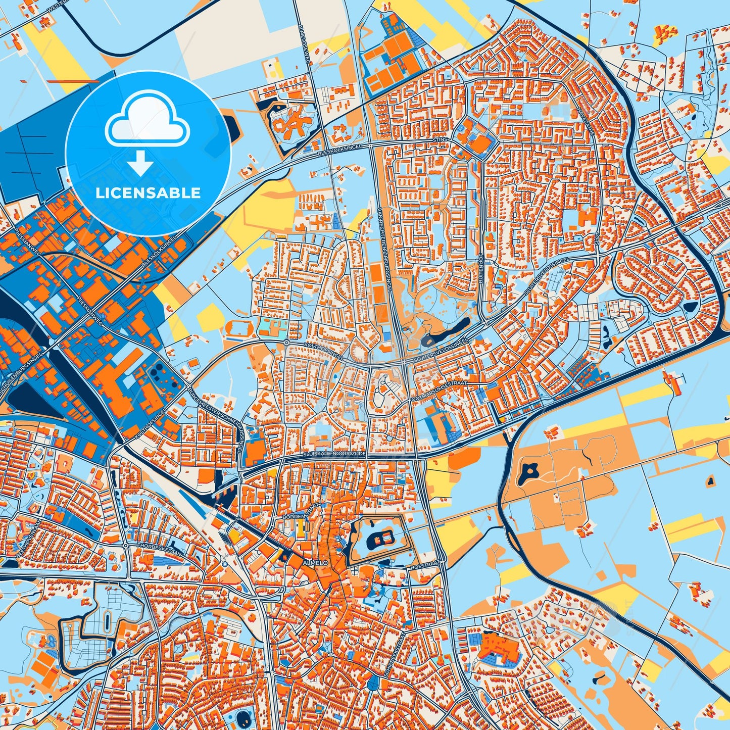 Colorful Almelo Street Map with Labels and Buildings