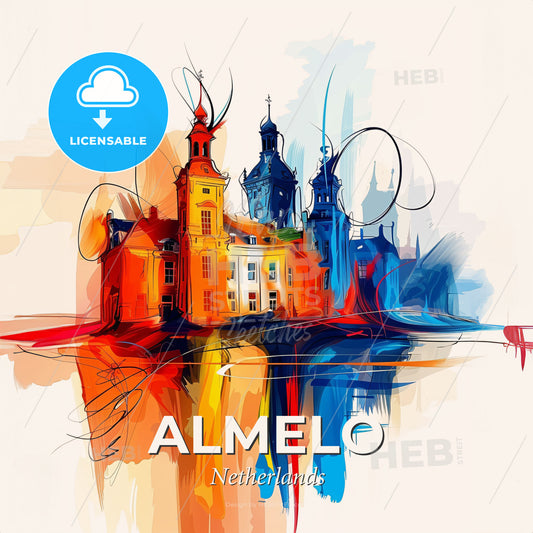 Vibrant Almelo, Netherlands - A Painting Of A Building - Square format print template