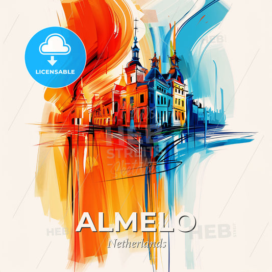 Vibrant Almelo, Netherlands - A Painting Of A Building - Square format print template