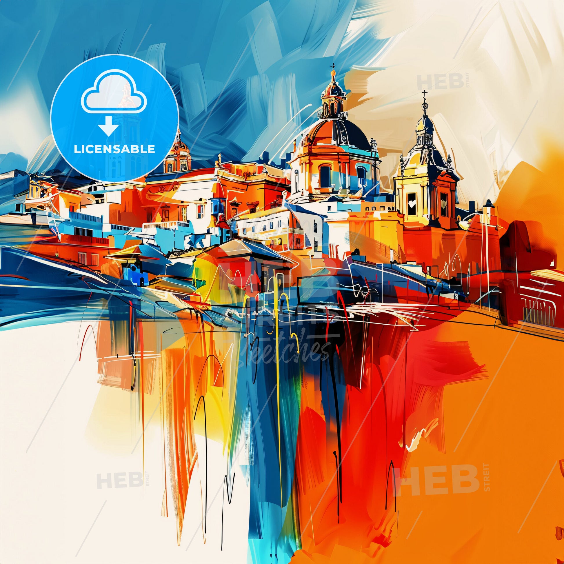 Vibrant Almería, Spain - A Painting Of A Colorful City