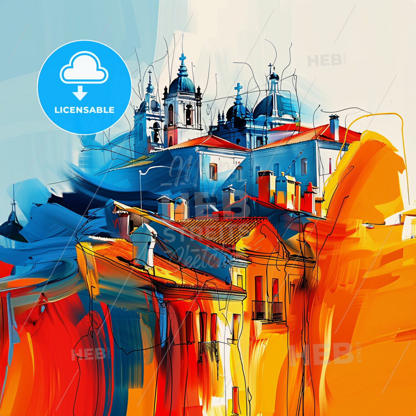 Vibrant Almería, Spain - A Painting Of A Building With Towers And Domes