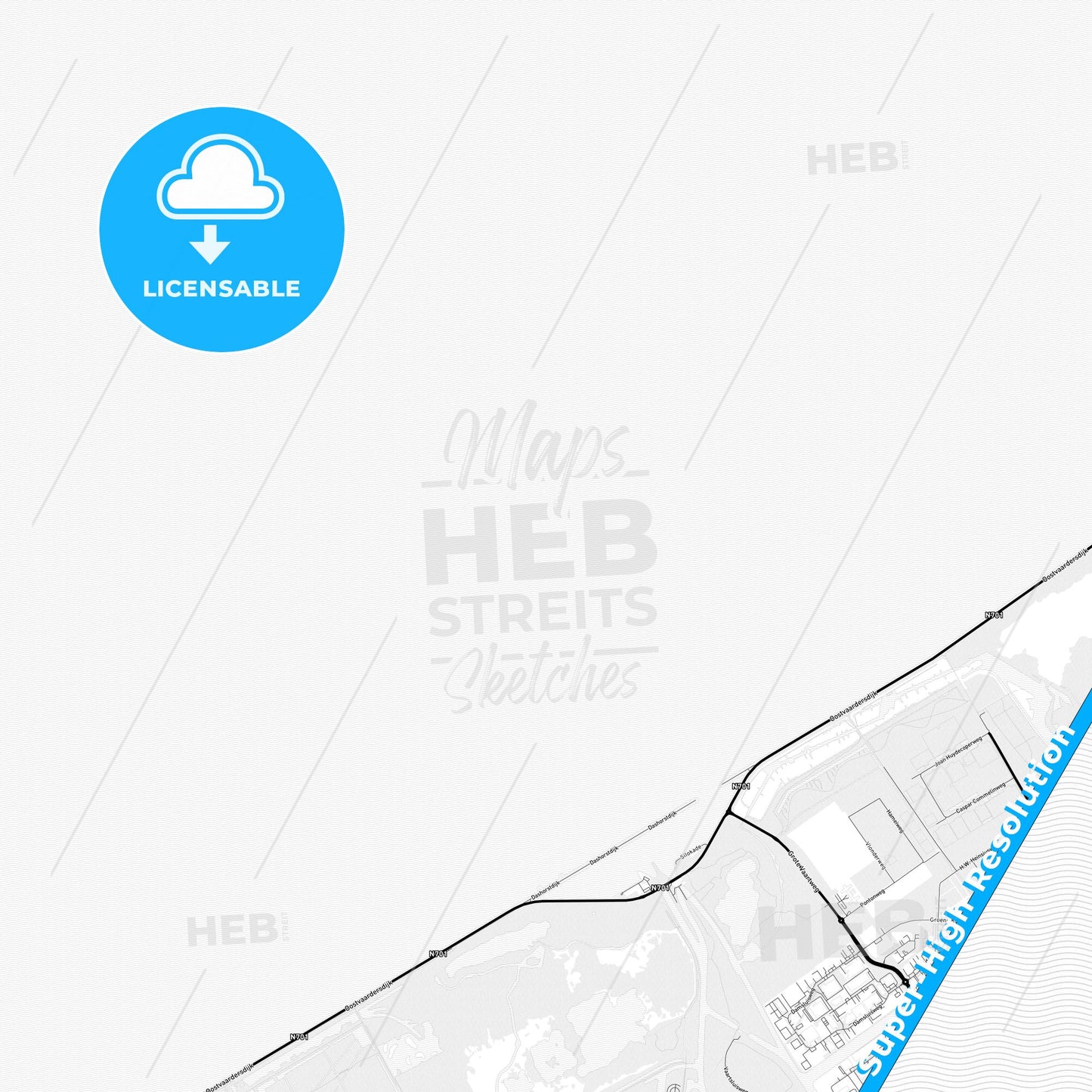 Almere, Netherlands Light Map with Street Names, City Names, and Districts