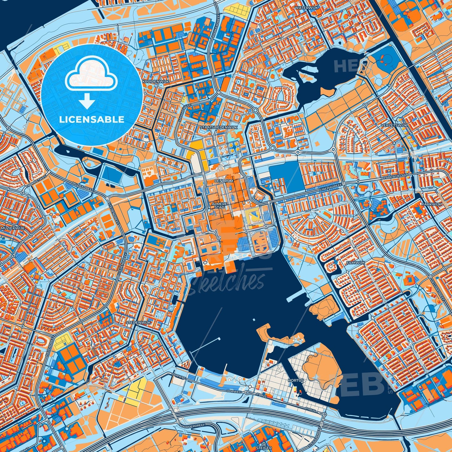 Colorful Almere Street Map with Labels and Buildings