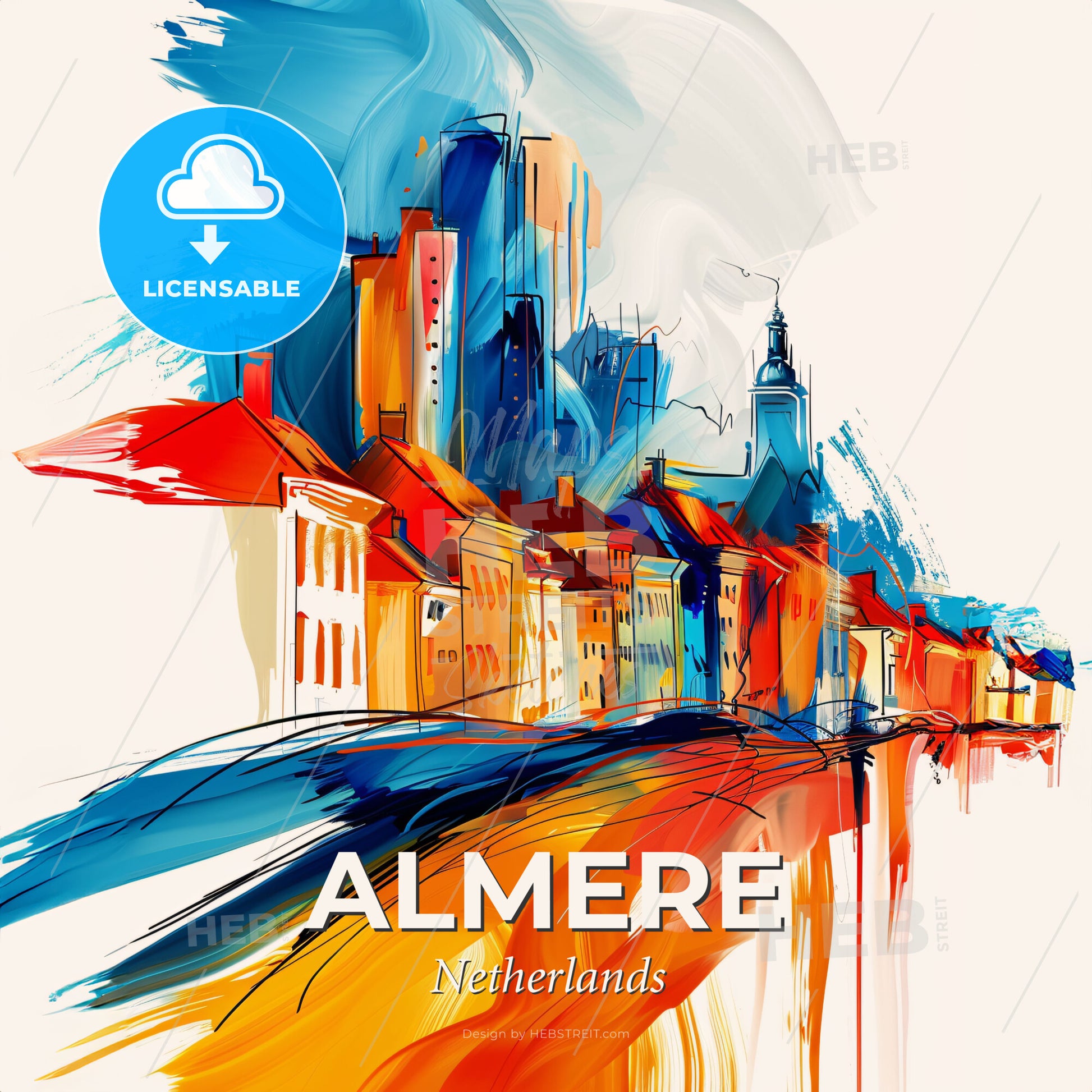Vibrant Almere, Netherlands - A Colorful Cityscape With Buildings And A Blue Sky - Square format print template