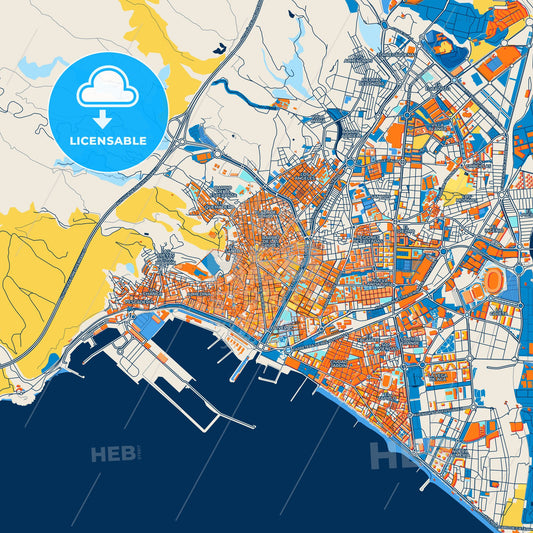 Colorful Almería Street Map with Labels and Buildings
