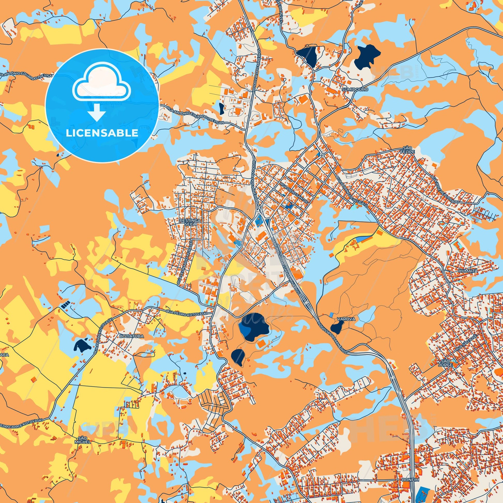Colorful Almirante Tamandare Street Map with Labels and Buildings