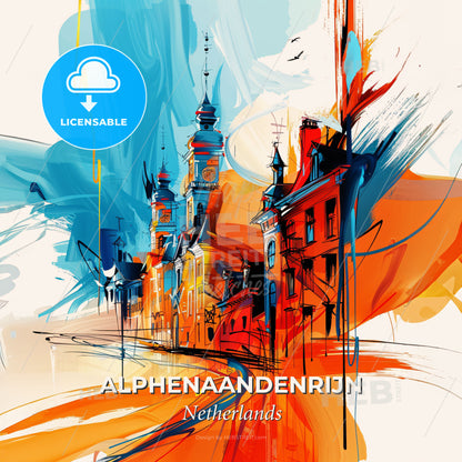 Vibrant Alphenaandenrijn, Netherlands - A Painting Of A Building With A Clock Tower - Square format print template