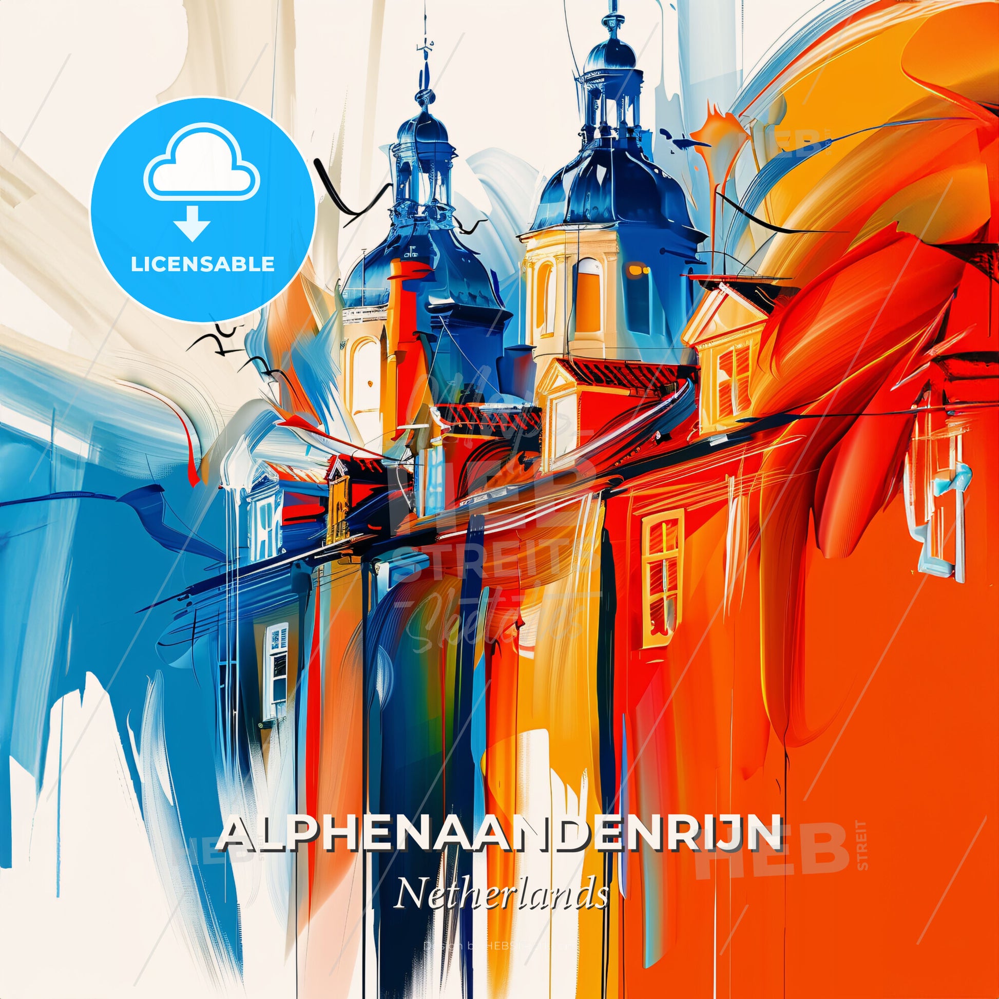 Vibrant Alphenaandenrijn, Netherlands - A Painting Of A Building With A Colorful Background - Square format print template