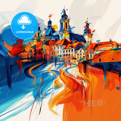 Vibrant Alphenaandenrijn, Netherlands - A Colorful Painting Of A Town