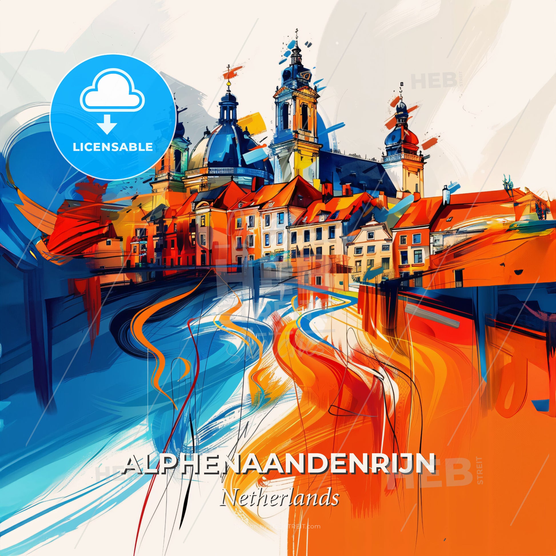 Vibrant Alphenaandenrijn, Netherlands - A Colorful Painting Of A Town - Square format print template
