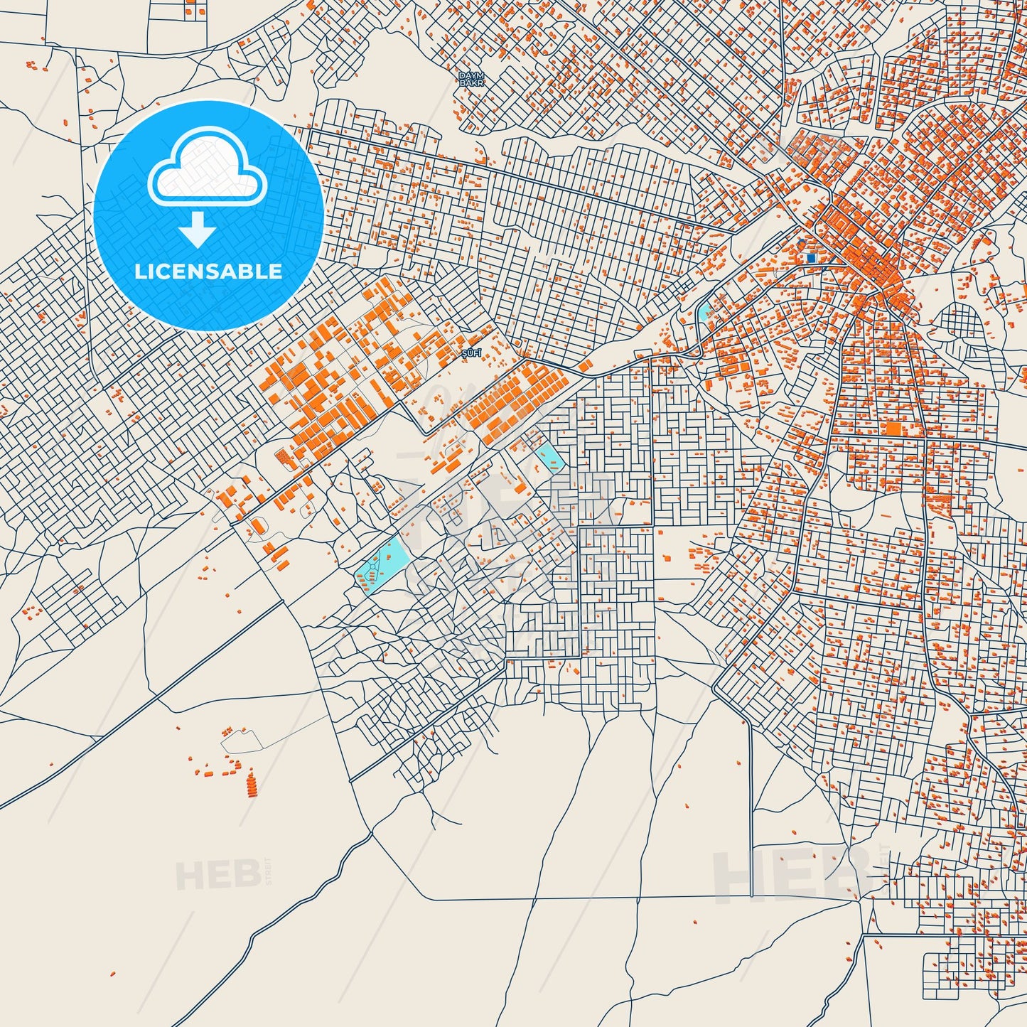 Colorful Al Qadarif Street Map with Labels and Buildings