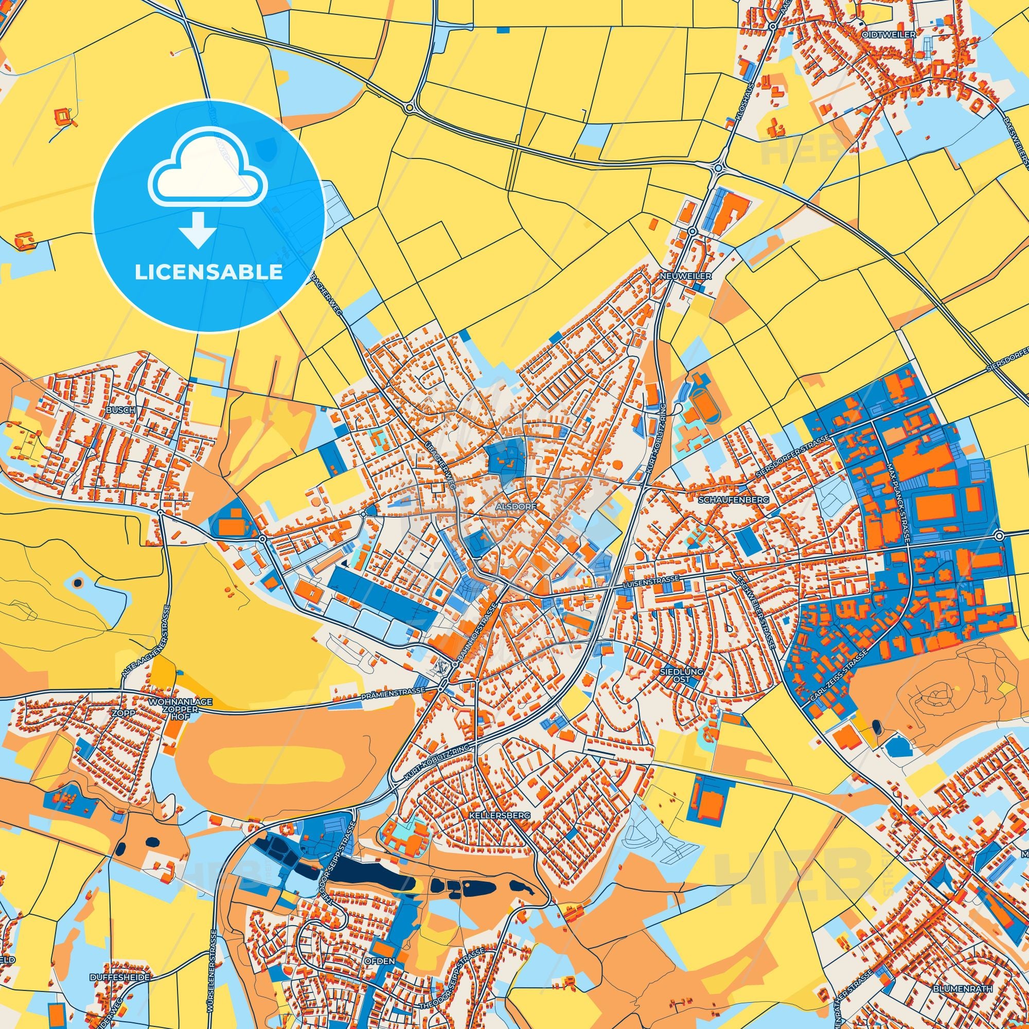 Colorful Alsdorf Street Map With Labels And Buildings – HEBSTREITS
