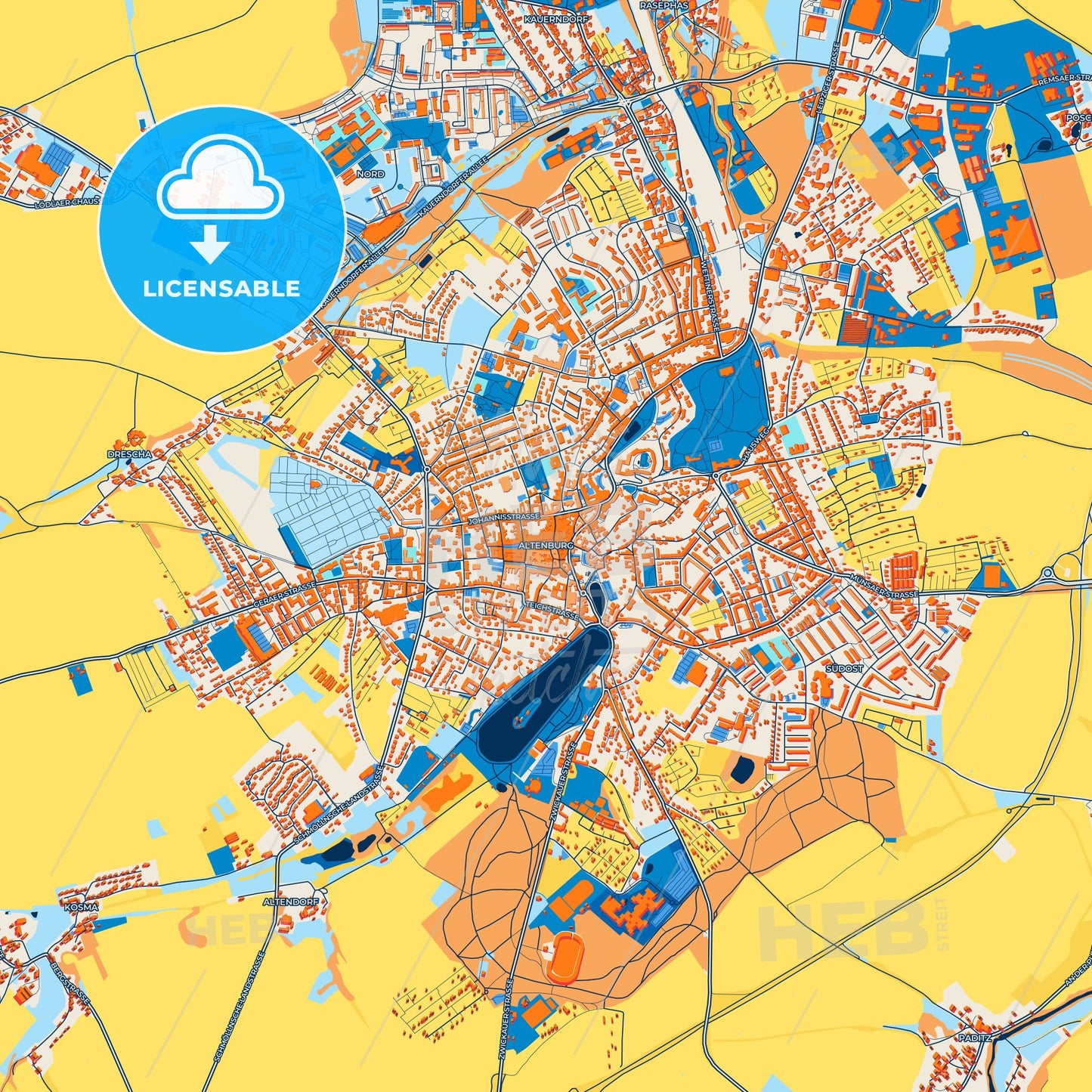 Colorful Altenburg Street Map with Labels and Buildings