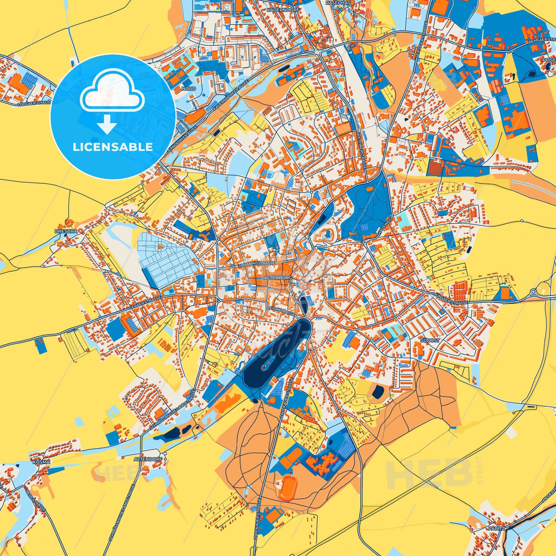 Colorful Altenburg Street Map with Labels and Buildings