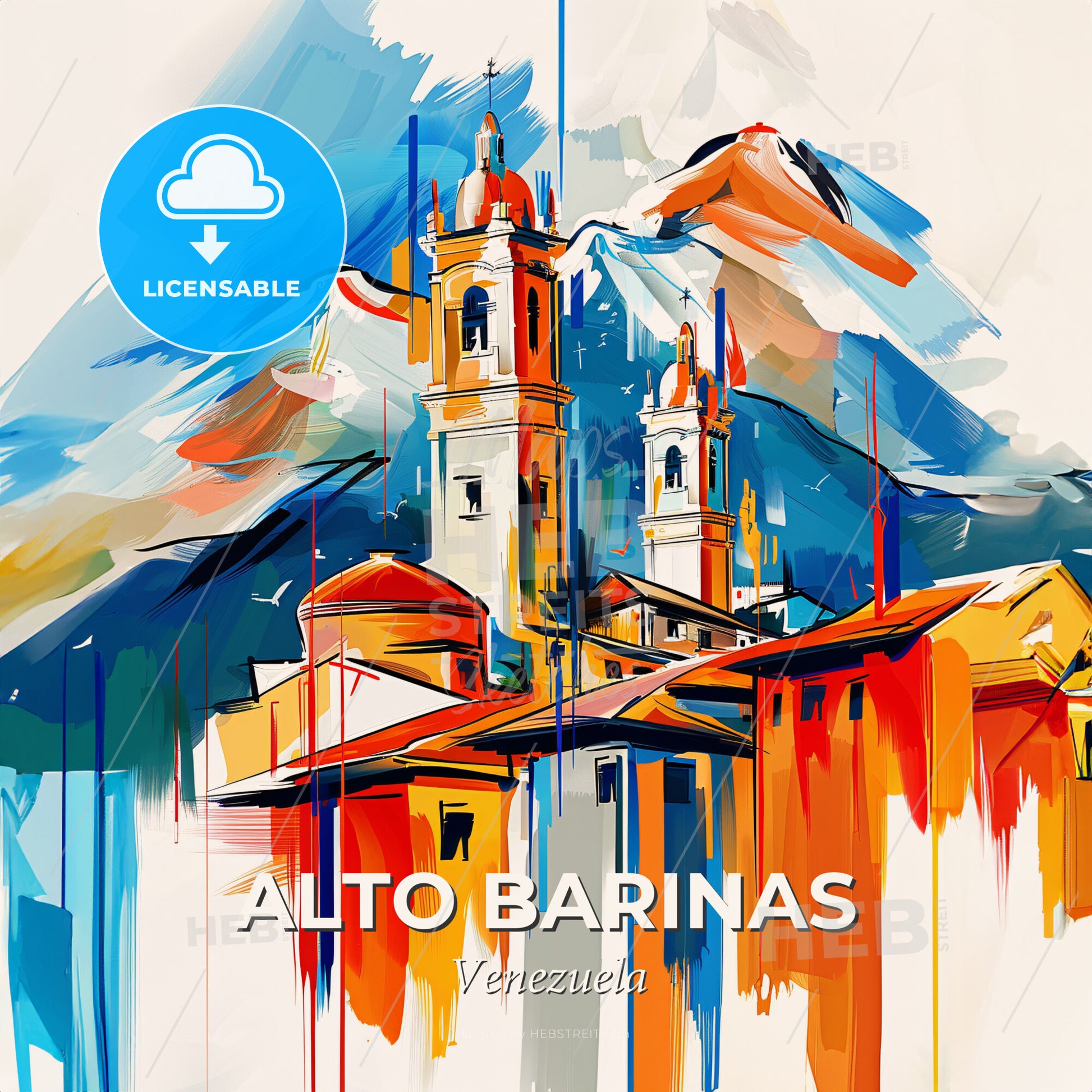 Vibrant Alto Barinas, Venezuela - A Painting Of A Building With A Mountain In The Background - Square format print template