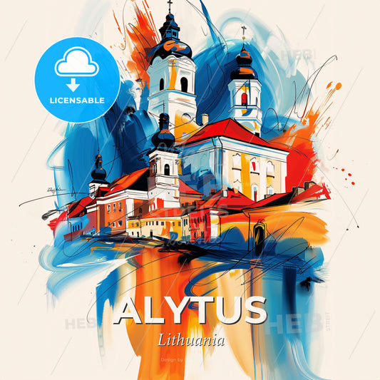 Vibrant Alytus, Lithuania - A Painting Of A Building - Square format print template