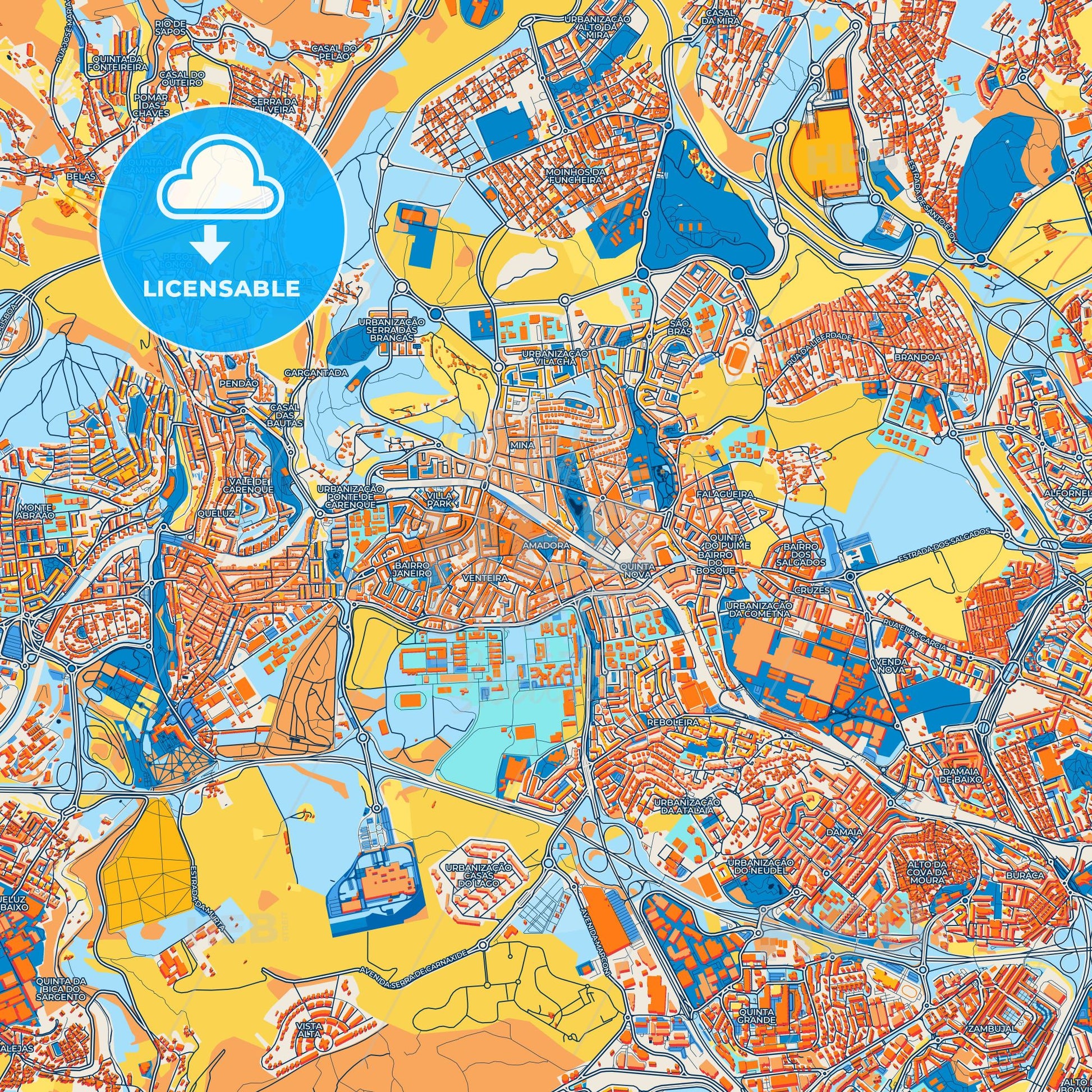 Colorful Amadora Street Map with Labels and Buildings